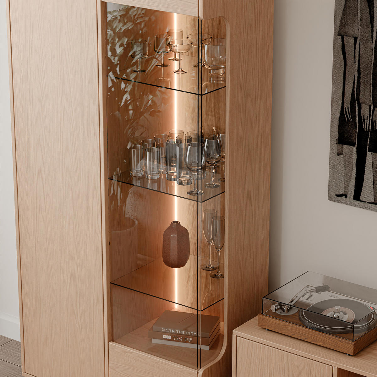 VITRINE SENA 197 cm Eiche Bookmatch - Eichefarben, Eichenholz/Holzwerkstoff (89/197/40.5cm) - Idohome