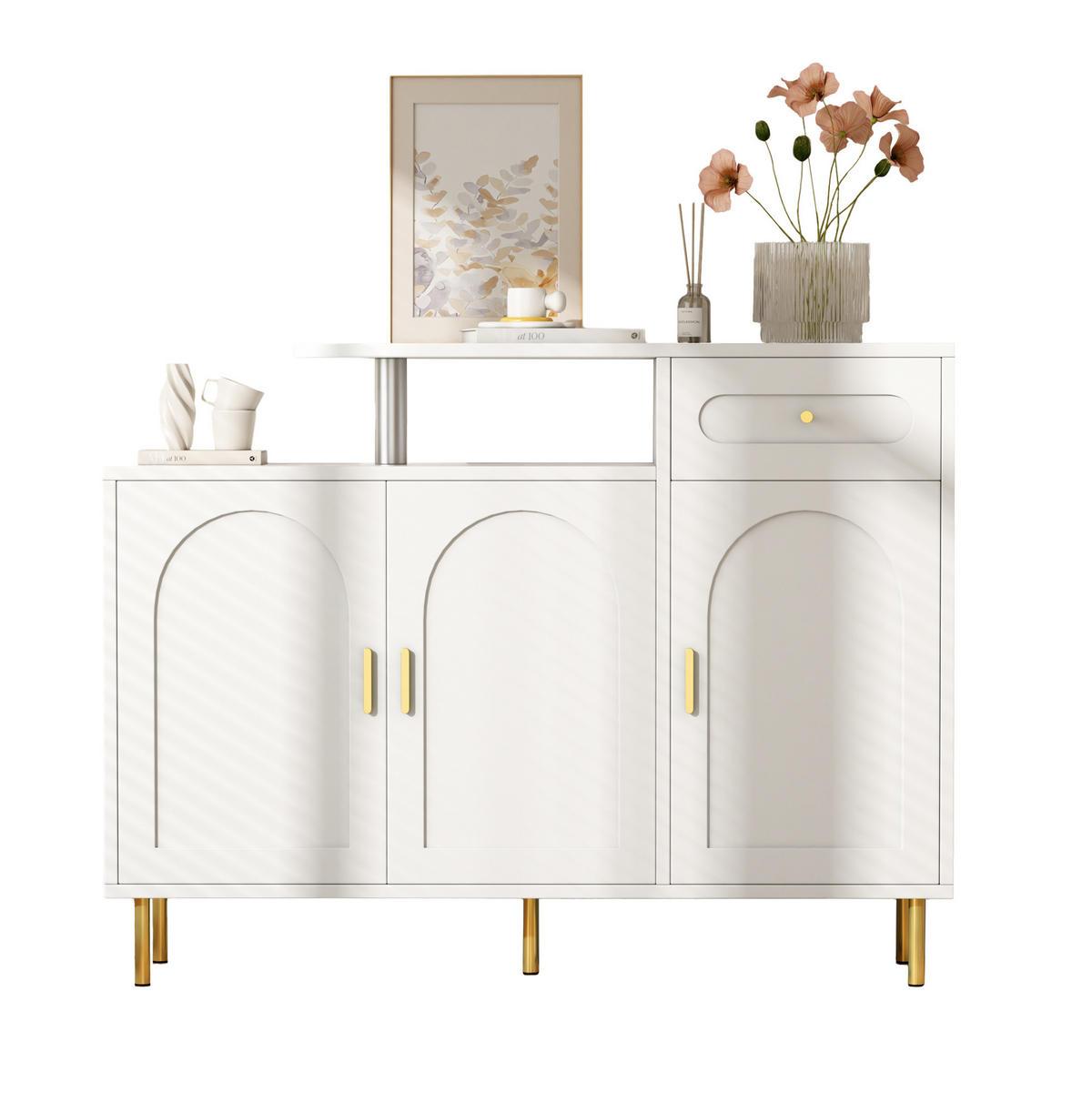 SIDEBOARD 120/35/92 cm Weiß aus Spanplatte mit 3 Türen und Schublade - Weiß, Holzwerkstoff (120/92/35cm) - OKWISH