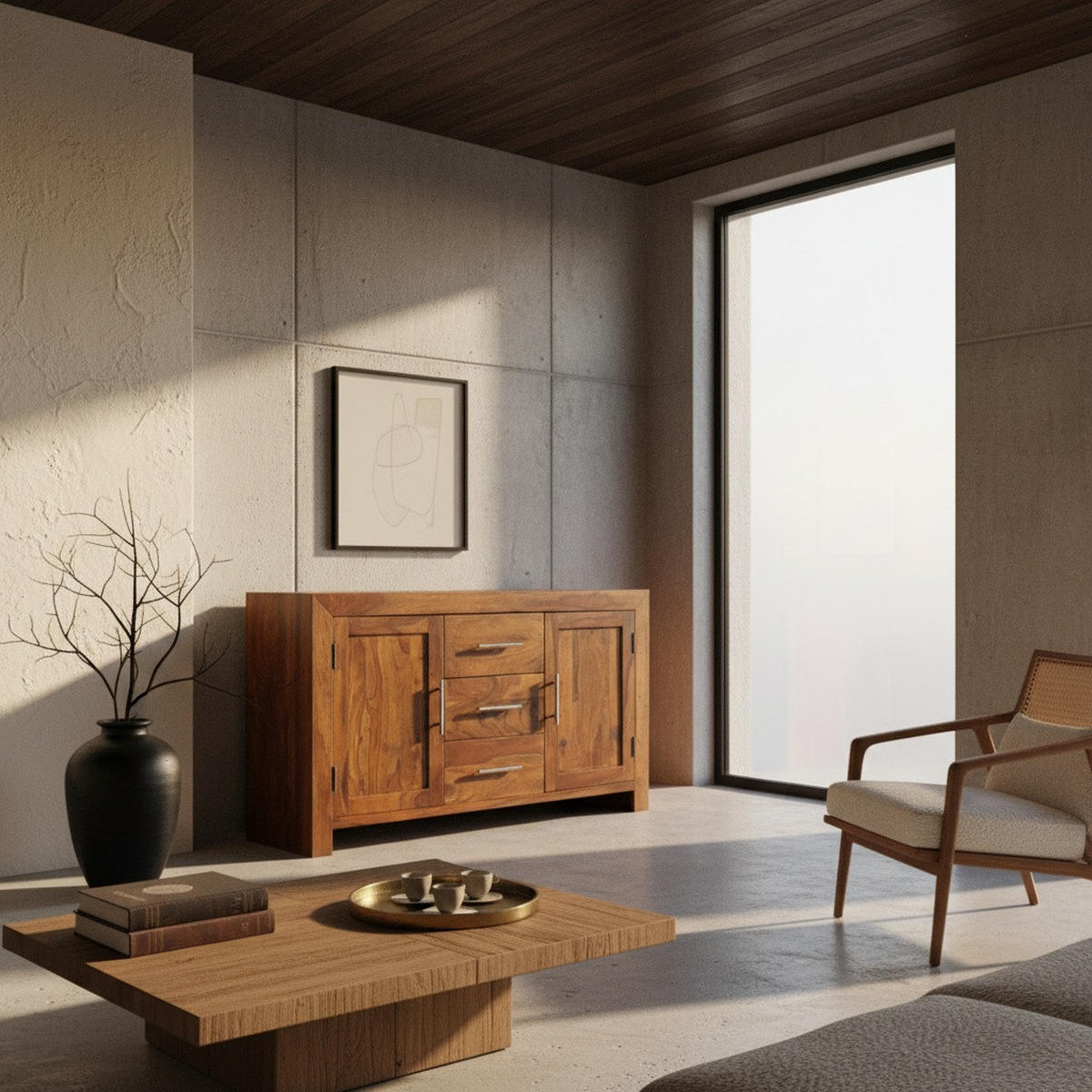 SIDEBOARD – Massivholz, 3 Schubladen, 2 Türen, Landhausstil - Braun, Holz (118/70/40cm) - KADIMA DESIGN