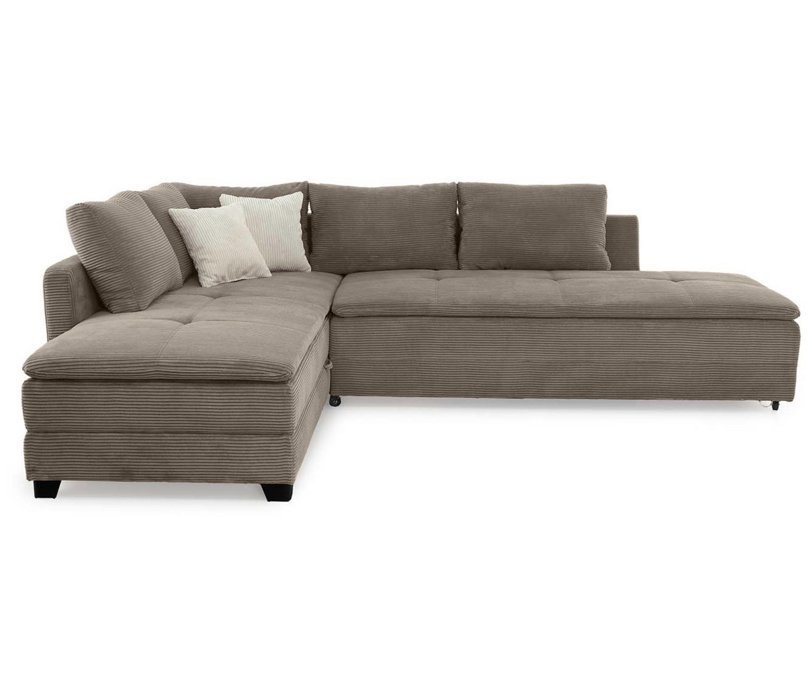 ECKSOFA-DAUERSCHLÄFER Doppelbett Boxspring Federkern Topper, seitenverkehrt montierbar 306/223/95 cm, Cord Braun Taupe / 15162 - Taupe/Schwarz, Kunststoff/Textil (306/223cm) - luma-home