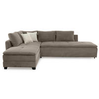 ECKSOFA-DAUERSCHLÄFER Doppelbett Boxspring Federkern Topper, seitenverkehrt montierbar B306/T223/H95 cm, Cord Braun Taupe / 15162 - Taupe/Schwarz, Kunststoff/Textil (306/223cm) - luma-home
