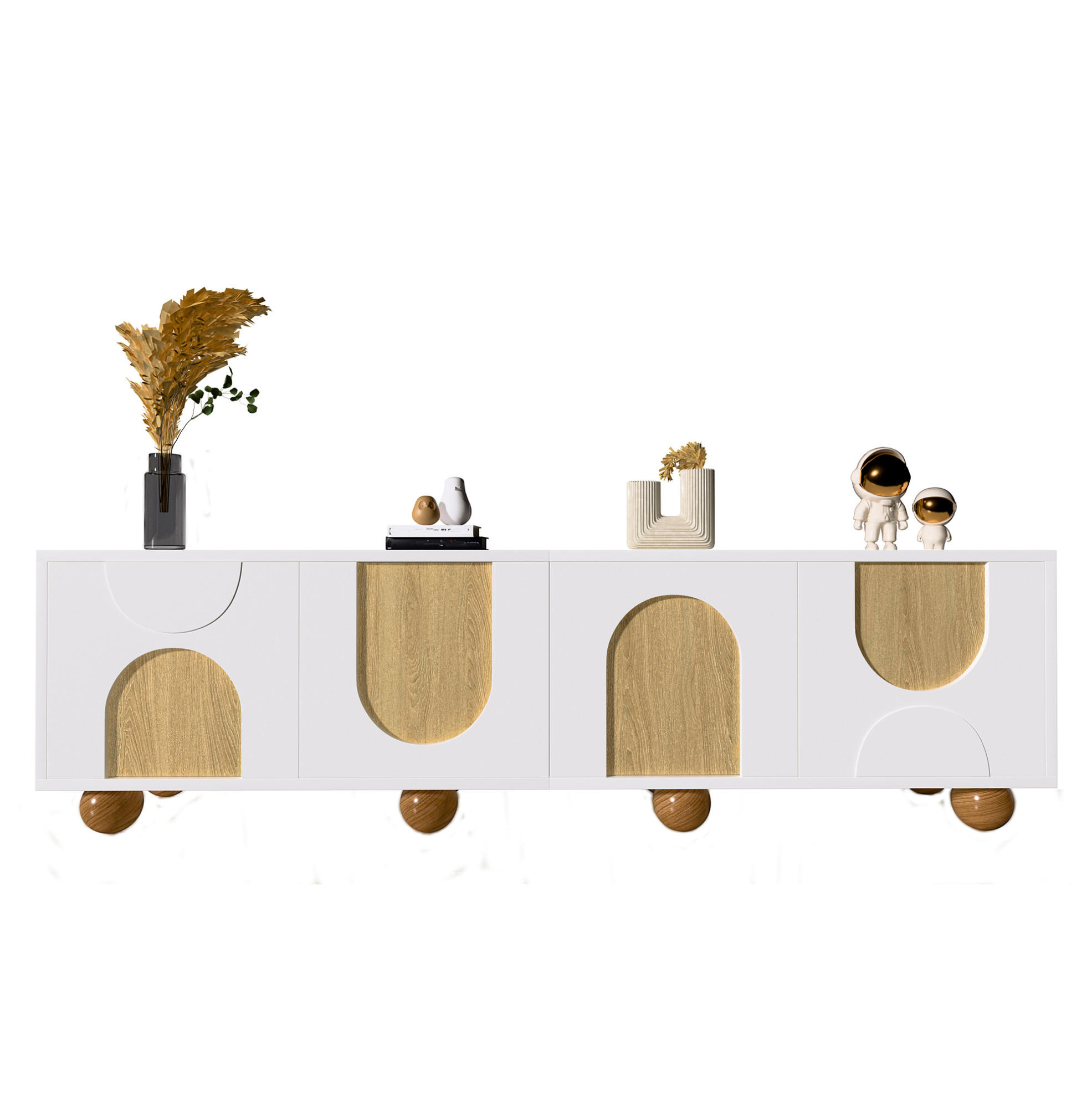 LOWBOARD 175/38/50 cm Natur/Weiß aus MDF und PB mit 4 Türen - Hellbraun, Holzwerkstoff (38/50/175cm) - OKMYHOME