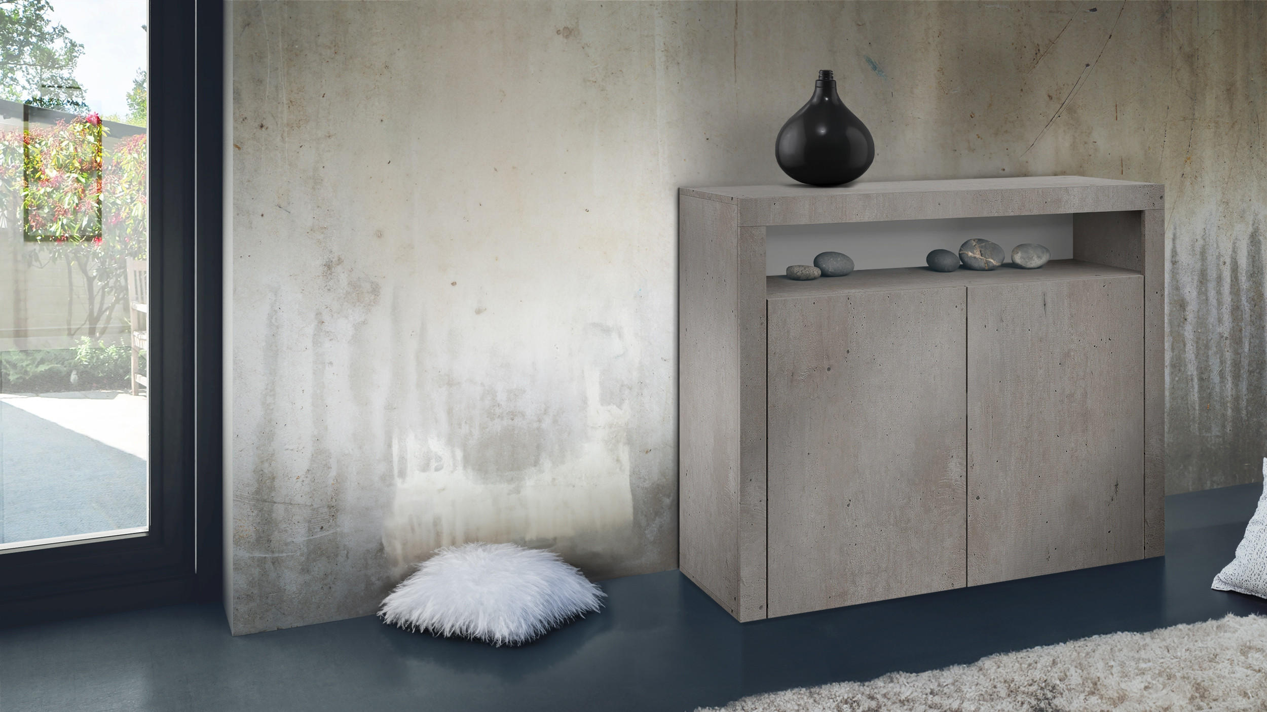 KOMMODE Denver Beton Oxid Optik - Hellgrau, Holzwerkstoff (107/88/35cm) - Vladon