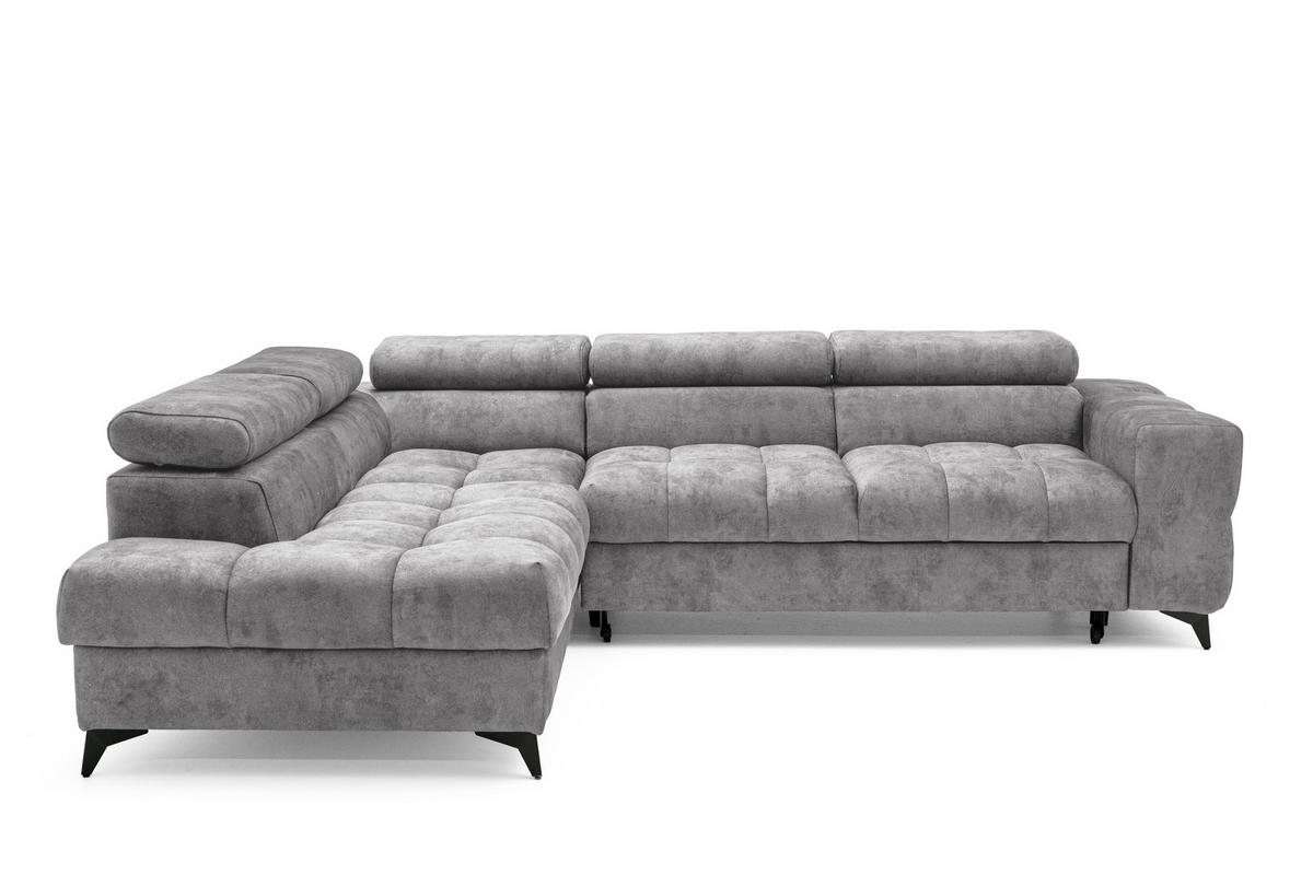 ECKSOFA PUDDING L Links mit Schlaffunktion 128x197 Velours Grau - Schwarz/Grau, Holz/Textil (270/204cm) - Muffo