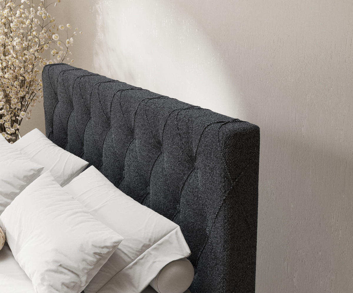 BOXSPRINGBETT Otus Schwarz 200/200 cm mit Latex-Topper - Silberfarben/Schwarz, Holz/Holzwerkstoff (200/200cm) - Maison de Reve