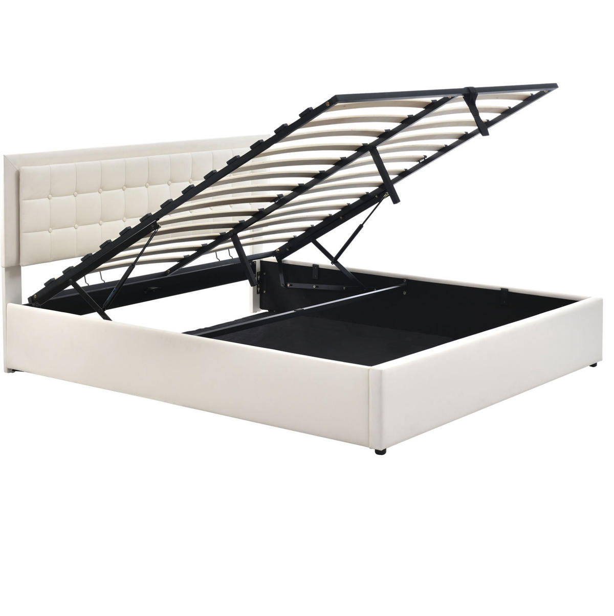 TAPECIRANI krevet 180/200 cm bijeli od PU kože s LED rasvjetom i spremištem - bijela, plastika (180/200cm) - OKWISH