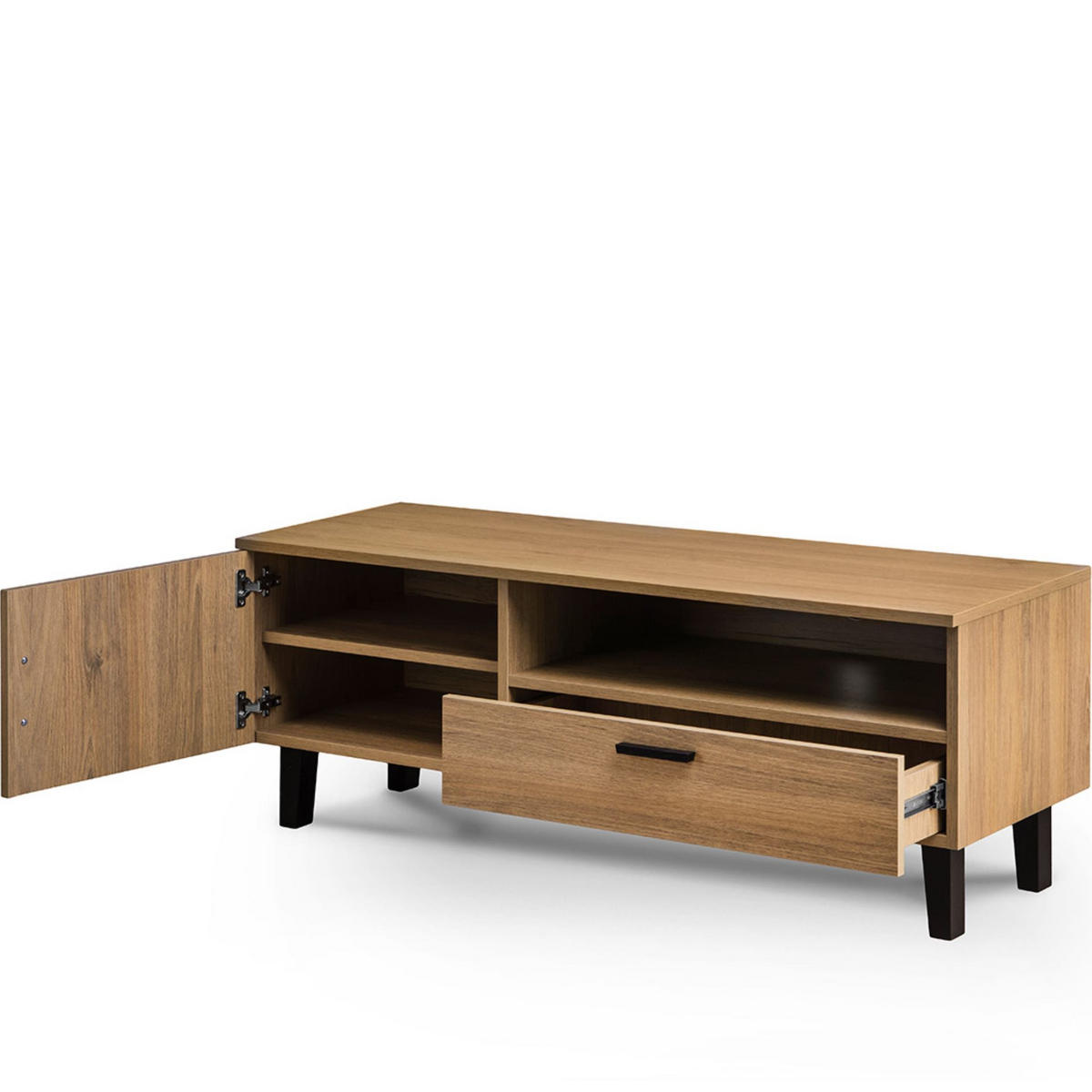 LOWBOARD FRISK TV-Schränke mit Schublade und Türe, beige - Eichefarben/Beige, Eichenholz/Holzwerkstoff (126/49/46cm) - KONSIMO®