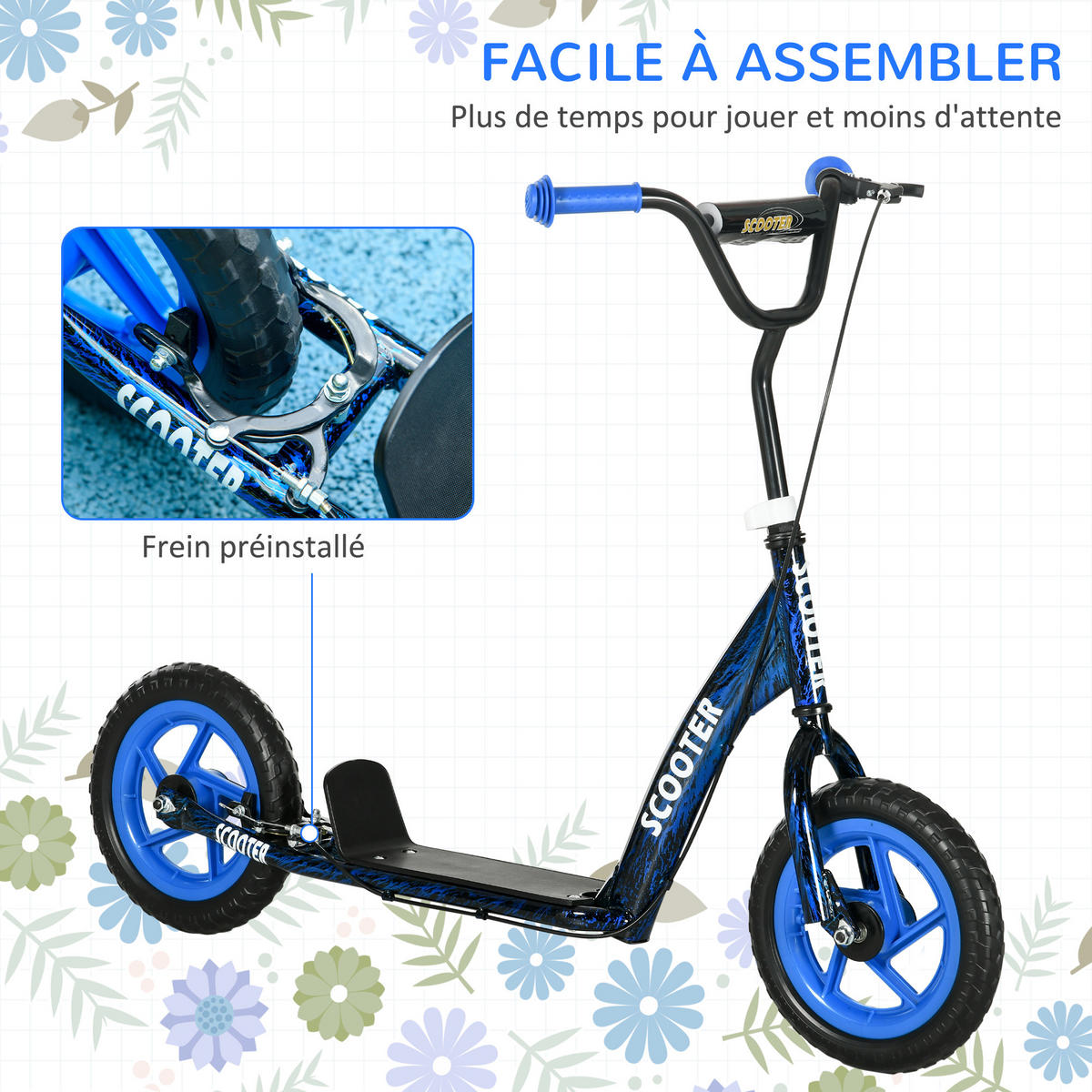 KINDERSCOOTER DE-16947 grandes roues 5 niveaux réglable Bleu - Blau, Metall (118/52/88cm) - ComfortXL
