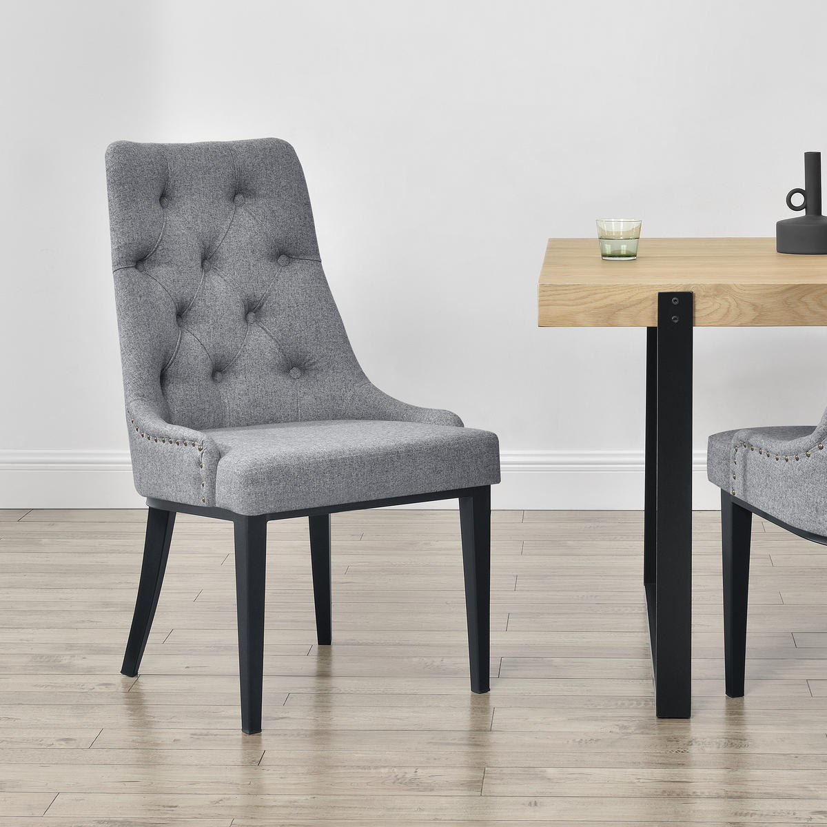 ESSZIMMERSTUHL-SET 6 TLG. Chester - Hellgrau/Schwarz, Kunststoff/Metall (100/100/60cm) - [en.casa]