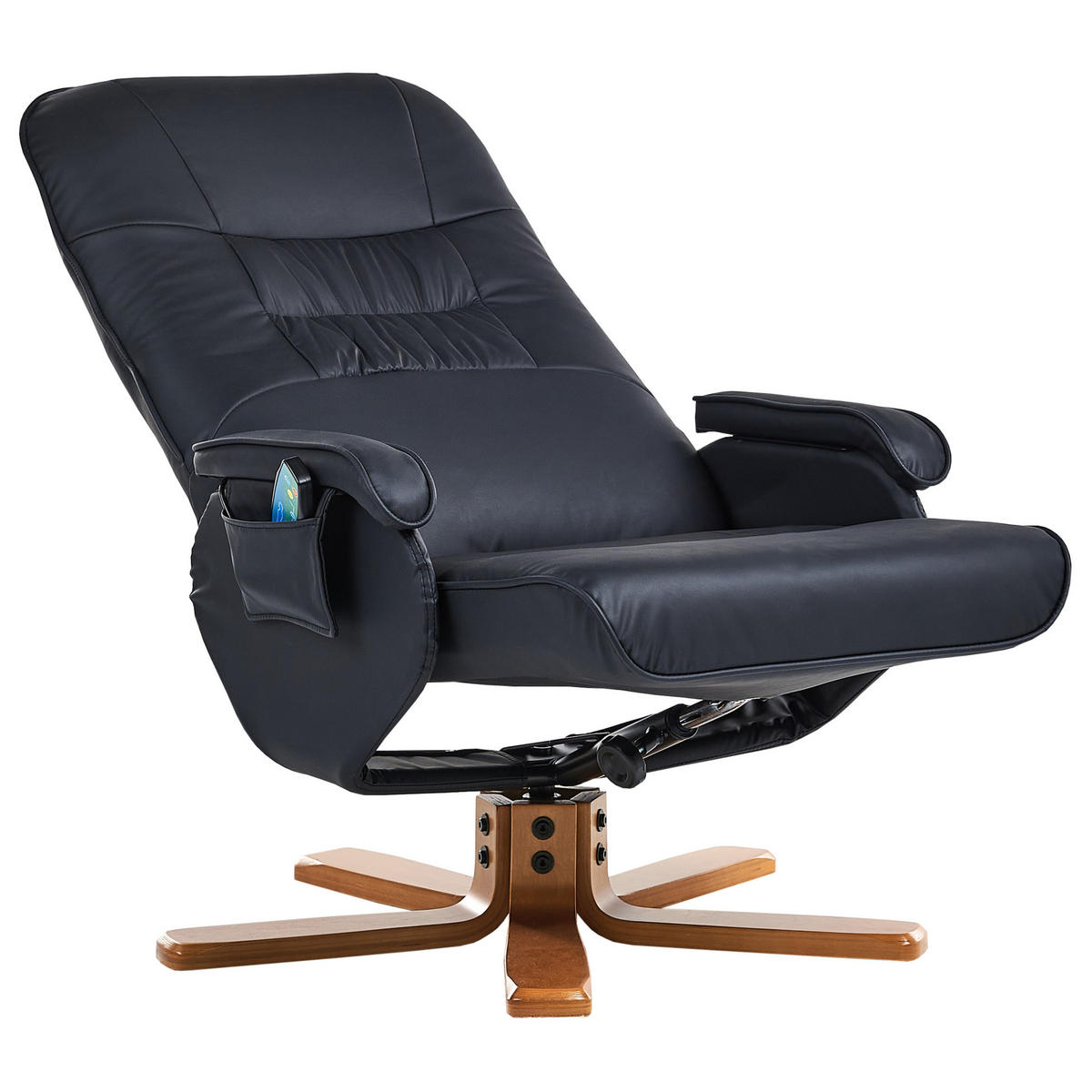 MASSAGESESSEL mit Fußhocker Kunstleder Schwarz Relaxpro - Schwarz, Holz/Textil (70/98/50cm) - Beliani
