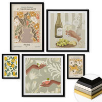WANDBILDER 5er-Set - 50x50 cm & 20x30 cm & 40x60 cm Schwarzer Rahmen - Blumenposter Paris Mailand - Schwarz, Kunststoff (40/60cm) - ArtPrintCave