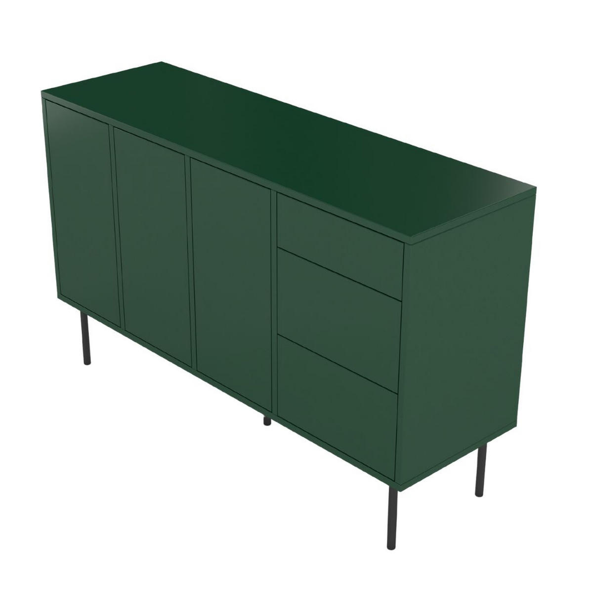 SIDEBOARD Mirka, Grün, Push to Open System, Minimalistisch - Dunkelgrün/Schwarz, Holzwerkstoff/Metall (130/80/40cm) - Dancan