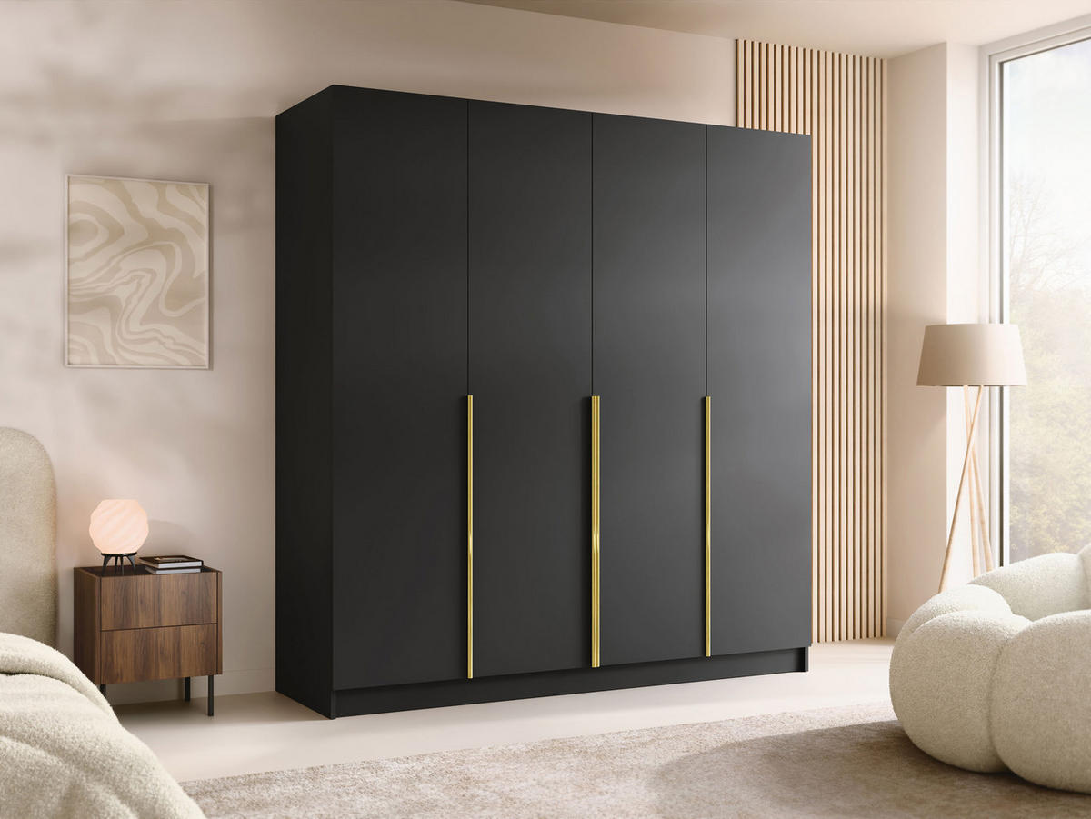 KLEIDERSCHRANK Santi I - Goldfarben/Schwarz, Holzwerkstoff/Metall (200/215/58cm) - MIRJAN24