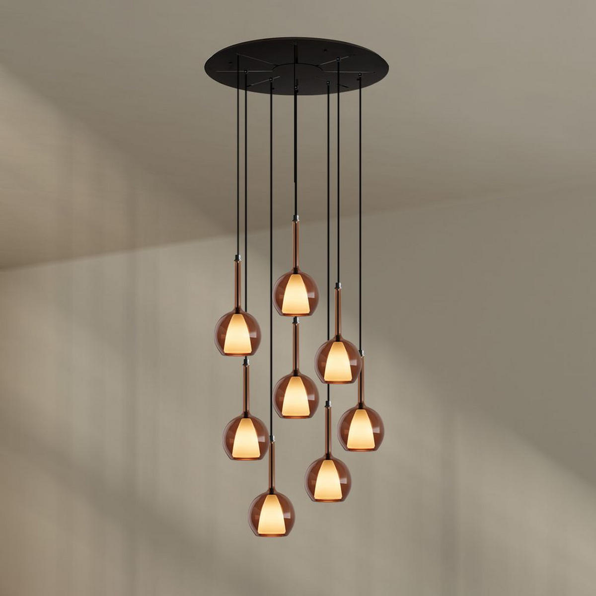 GALERIELEUCHTE Belluna 8-flammig Braun Ø 14cm - Braun, Glas (14/14/35cm) - s.luce