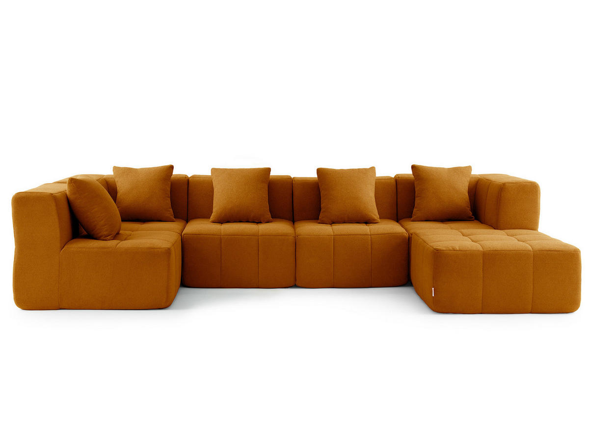 WOHNLANDSCHAFT Bouclé-Stoff Zimtbraun - Hellbraun, Textil (340/73/190cm) - MILYsofa