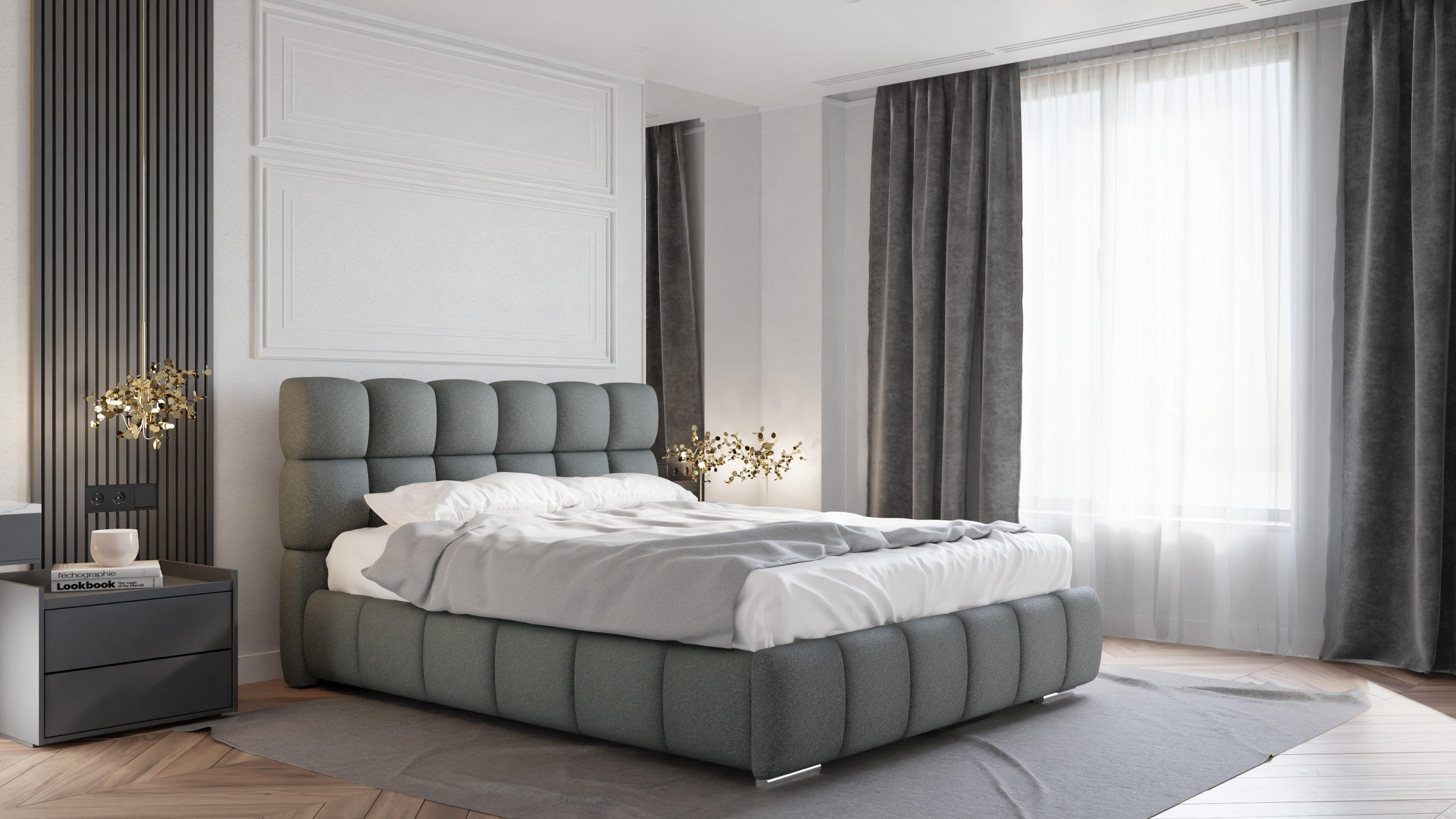 POLSTERBETT Bliss 160 x 200 cm mit Bettkasten und Lattenrost, 7-Zonen-Taschenfederkernmatratze cira (24 cm) - dunkelgrau - Dunkelgrau, Holz (160/200cm) - Homesy