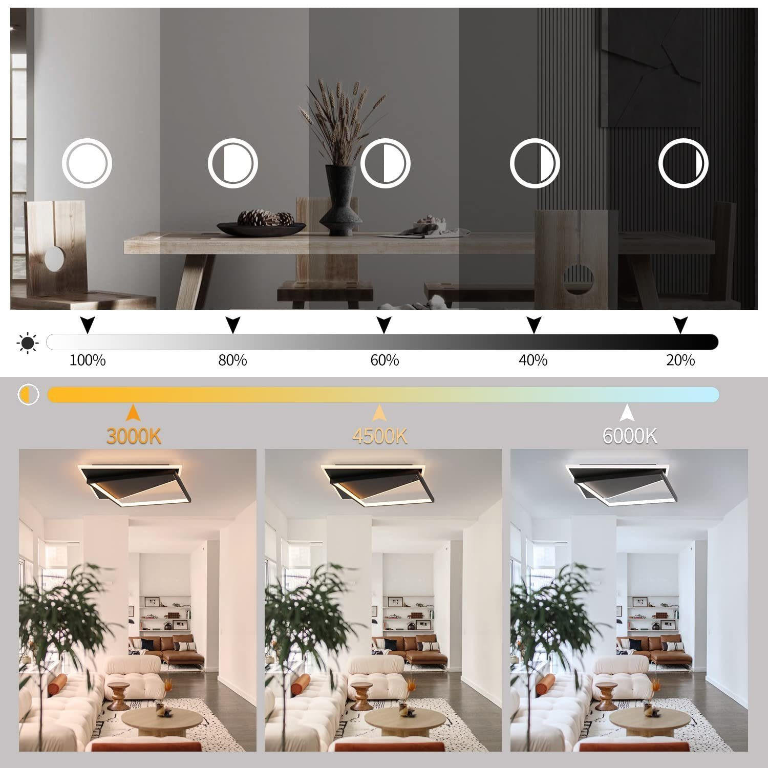 Thumbnail - ZMH Led-Deckenleuchte, Schwarz, Metall, Grafikmuster, Quadratisch, G, 48x5.5x48 cm, Lampen & Leuchten, LED Beleuchtung, ...