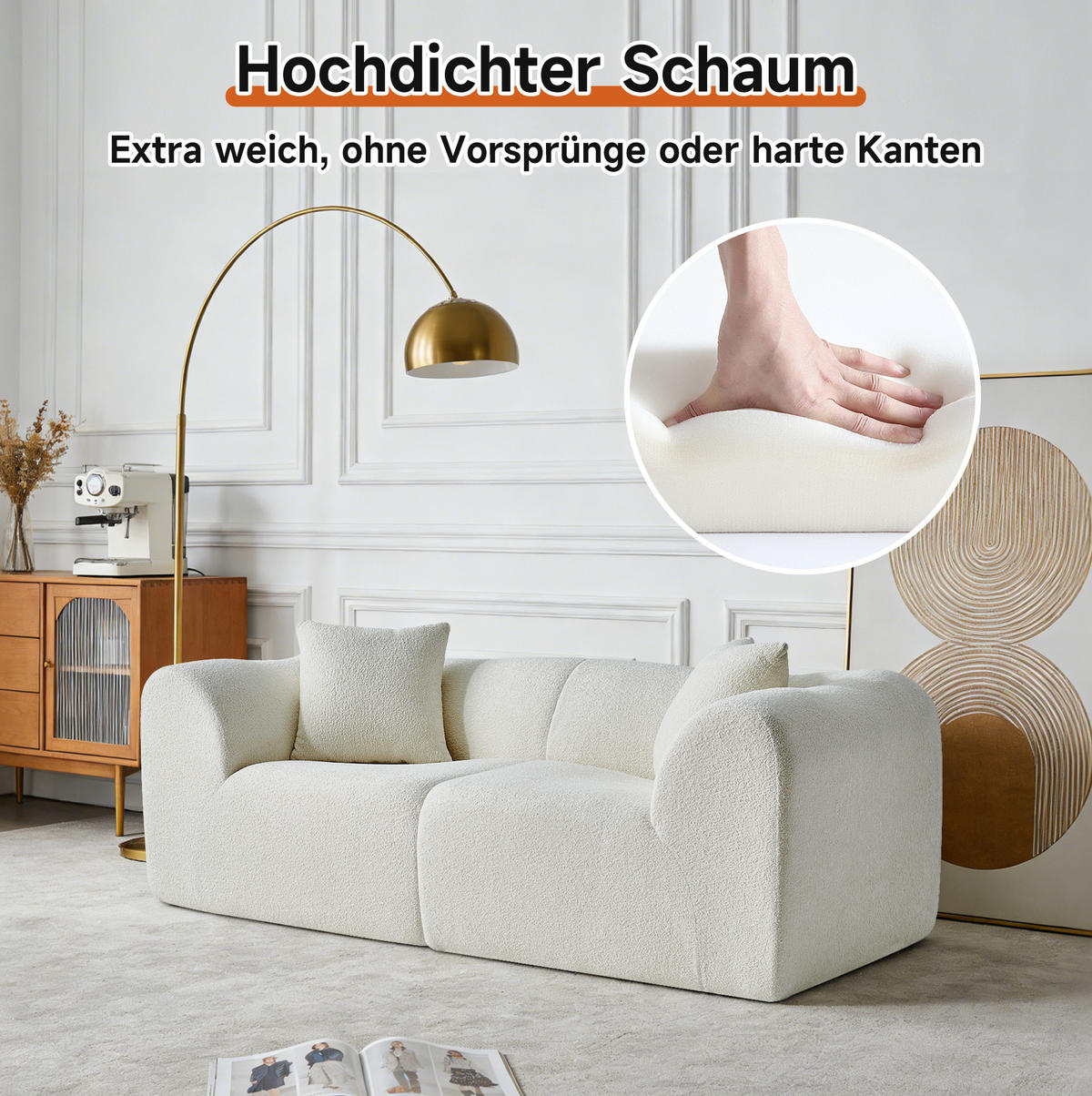 2-SITZER 193/87/67 cm beige aus Samtstoff mit 2 Kissen - Beige, Textil (87/67/193cm) - OKWISH