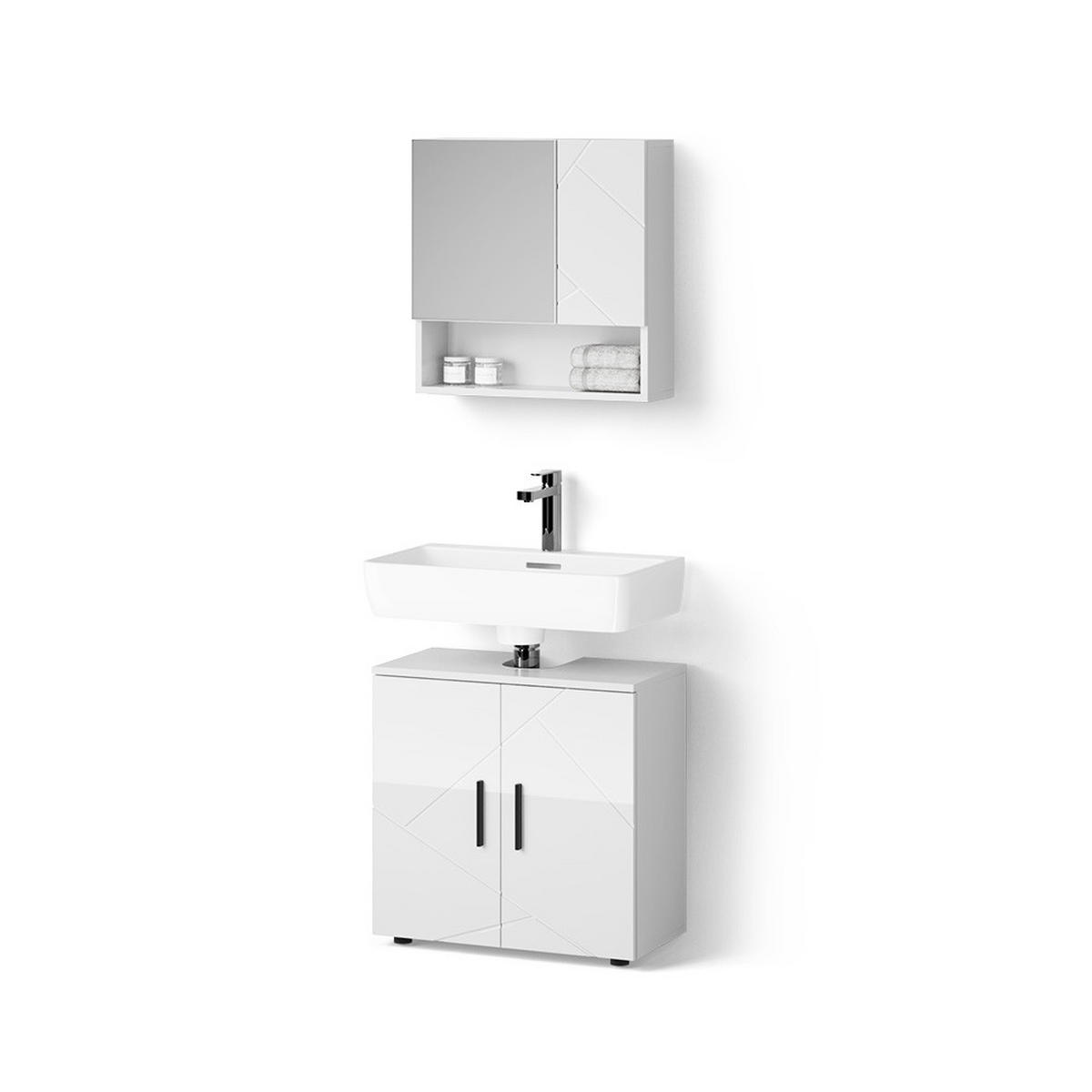 BADMÖBEL-SET Ronco Weiß Hochglanz 2 Teile, Unterschrank 60 cm - Weiß Hochglanz/Weiß, Holzwerkstoff (60/81/30cm) - Livinity®