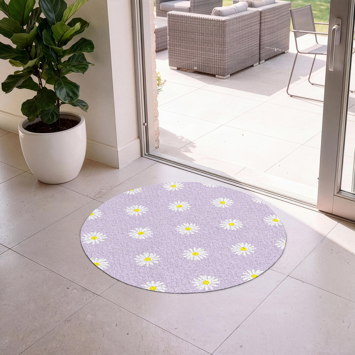 ROHOŽKA Sedmikrásky - pastelové - bílé - fialové - květiny 90x90 cm - šeříková, textil/umělá hmota (90/0.4cm) - MuchoWow