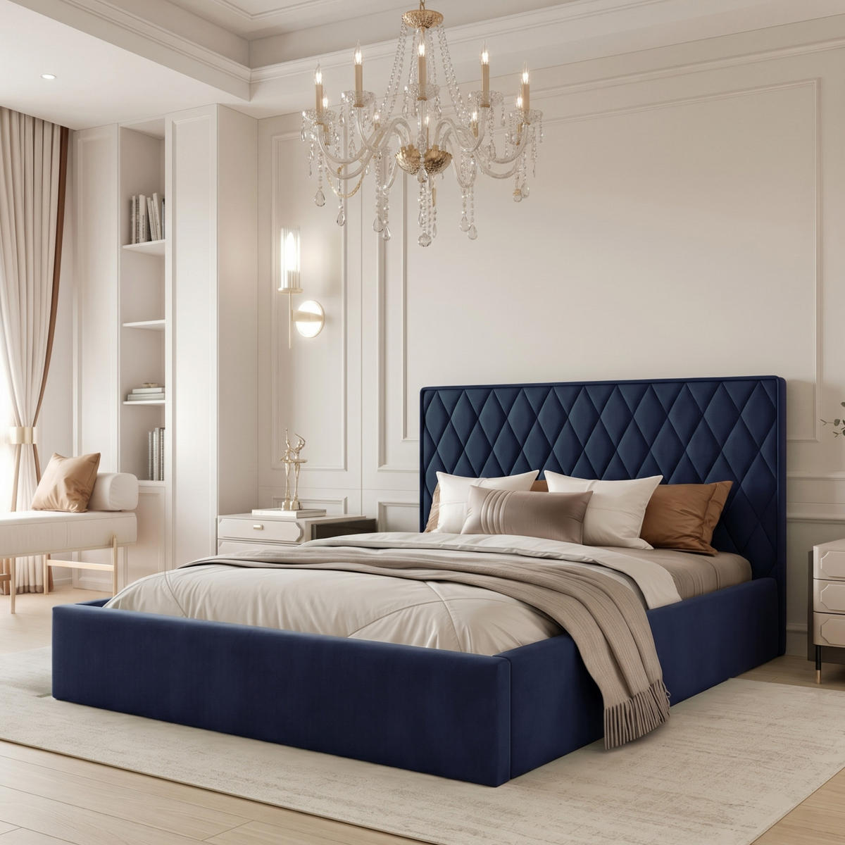 POLSTERBETT PONTI 140x200 cm Marineblau (Stoff Magic Velvet) - Kompakt, mit Bettkasten und Lattenrost - Dunkelblau, Holzwerkstoff/Textil (140/200cm) - Ravio