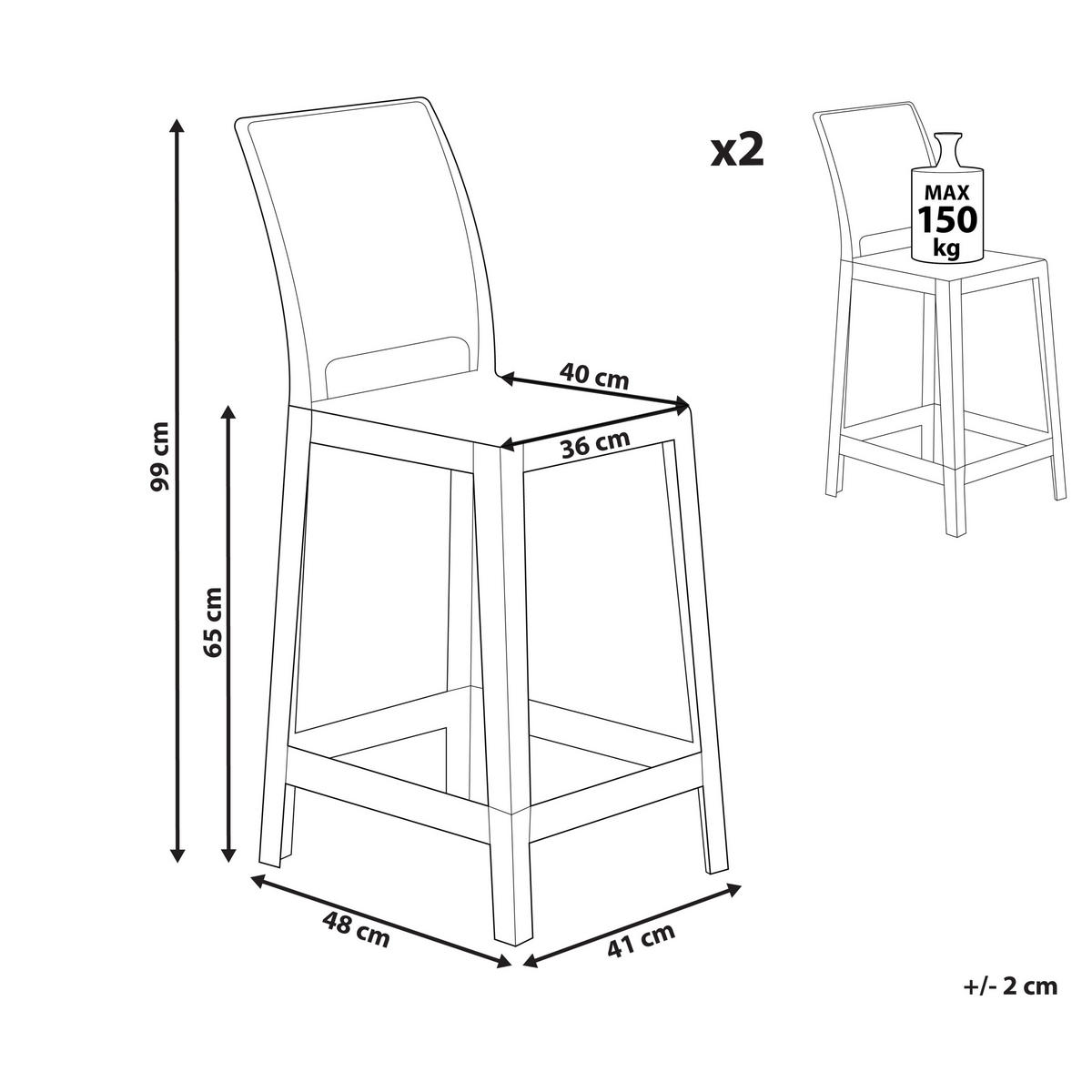 BARSTUHL 2er-Set Kunststoff weiß Wellington - Weiß, Kunststoff (41/99/48cm) - Beliani