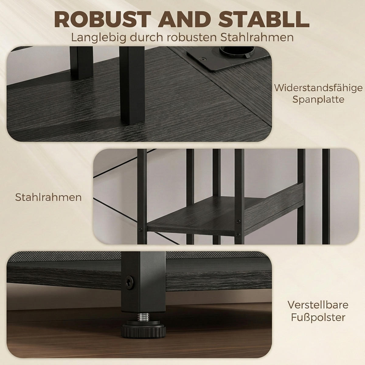 L-FÖRMIGER-SCHREIBTISCH Spanplatte Stahl Schwarz - Schwarz, Holzwerkstoff/Textil (170/100/91cm) - HOMCOM