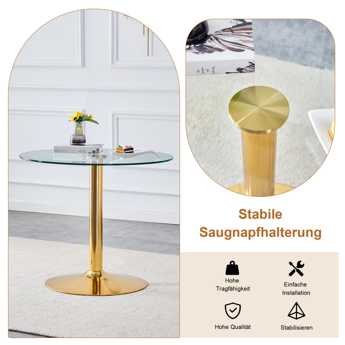 ESSGRUPPE DE-39470 5-teilig, Glastisch und 4 Stühlen mit Rautenmuster Weiß - Weiß, Metall (85/75/85cm) - ComfortXL