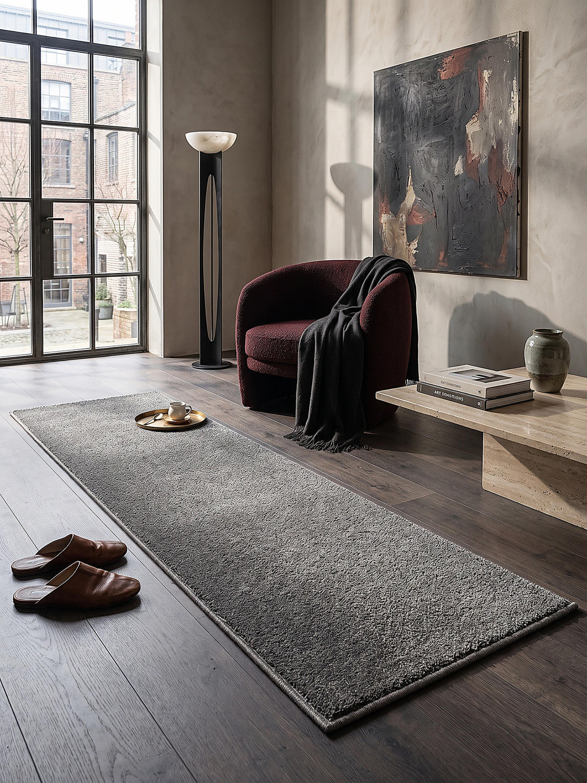 TEPPICH Hochflor BORMIDA Uni Polypropylen Anthrazit 60 x 110 cm - Anthrazit, Textil (60/110cm) - KADIMA DESIGN