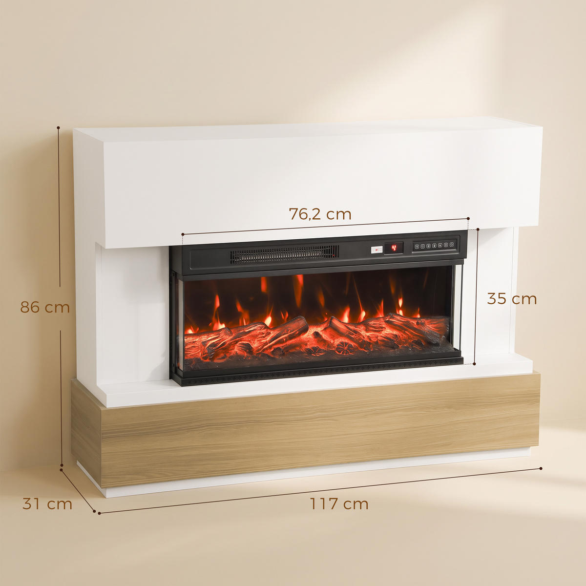 ELEKTROKAMIN Spanplatte Stahl Weiß - Weiß, Holzwerkstoff (31/86/117cm) - HOMCOM