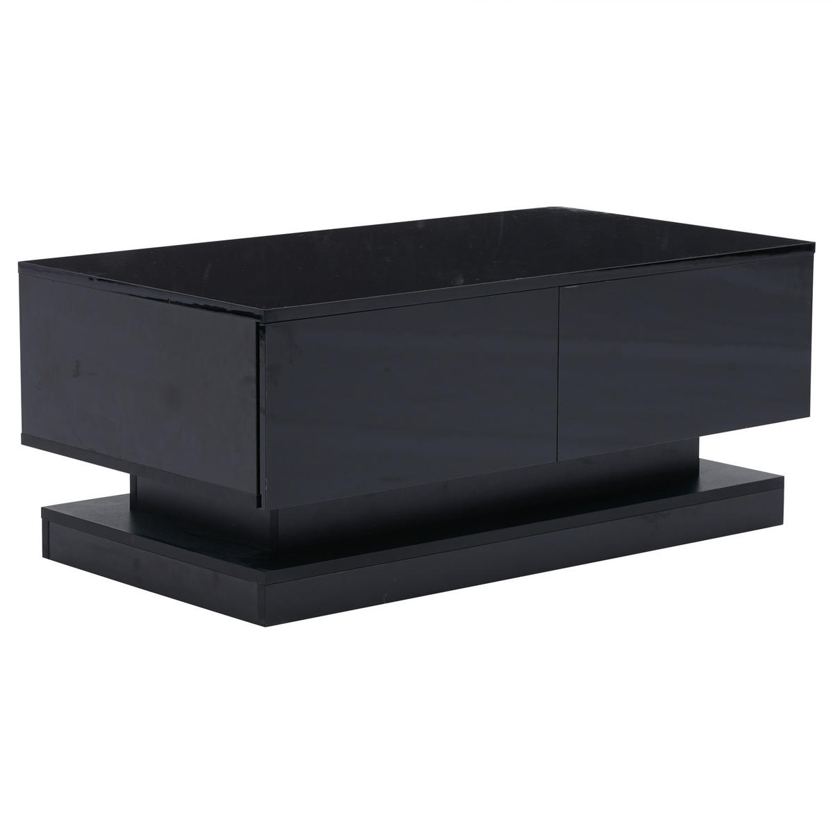 COUCHTISCH 90/50/38 cm schwarz mit 2 Schubladen und LED-Beleuchtung - Schwarz, Holzwerkstoff (90/50/38cm) - OKWISH