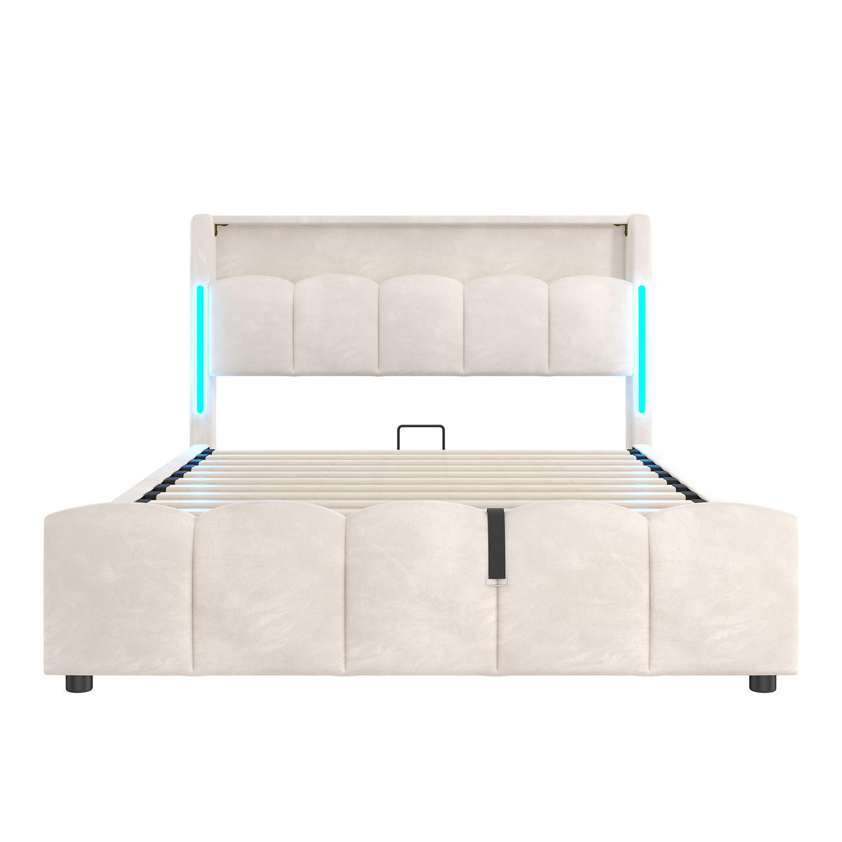 ČALOUNĚNÁ POSTEL 140x200 cm, béžový samet s úložným prostorem, LED a USB - béžová, textil (140/200cm) - Urban Meuble