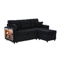 SCHLAFSOFA Cord Schwarz mit Stauraum, Schlaffunktion und LED - Schwarz, Holzwerkstoff/Textil (196/85/144cm) - WISHDOR