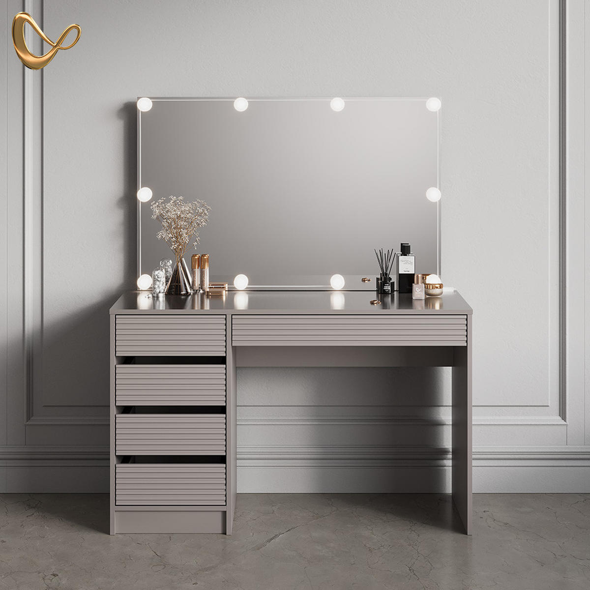 SCHMINKTISCH Imola Cashmere 120 cm mit LED Beleuchtung - Kaschmir, Holzwerkstoff (120/75/55cm) - Livinity®
