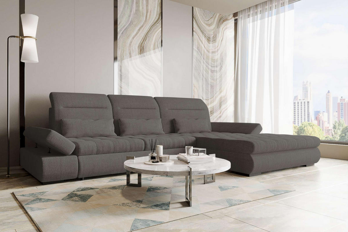 ECKSOFA Toscana Plus Velours inkl. Schlaffunktion - Grau, Textil (300/179cm) - 99rooms
