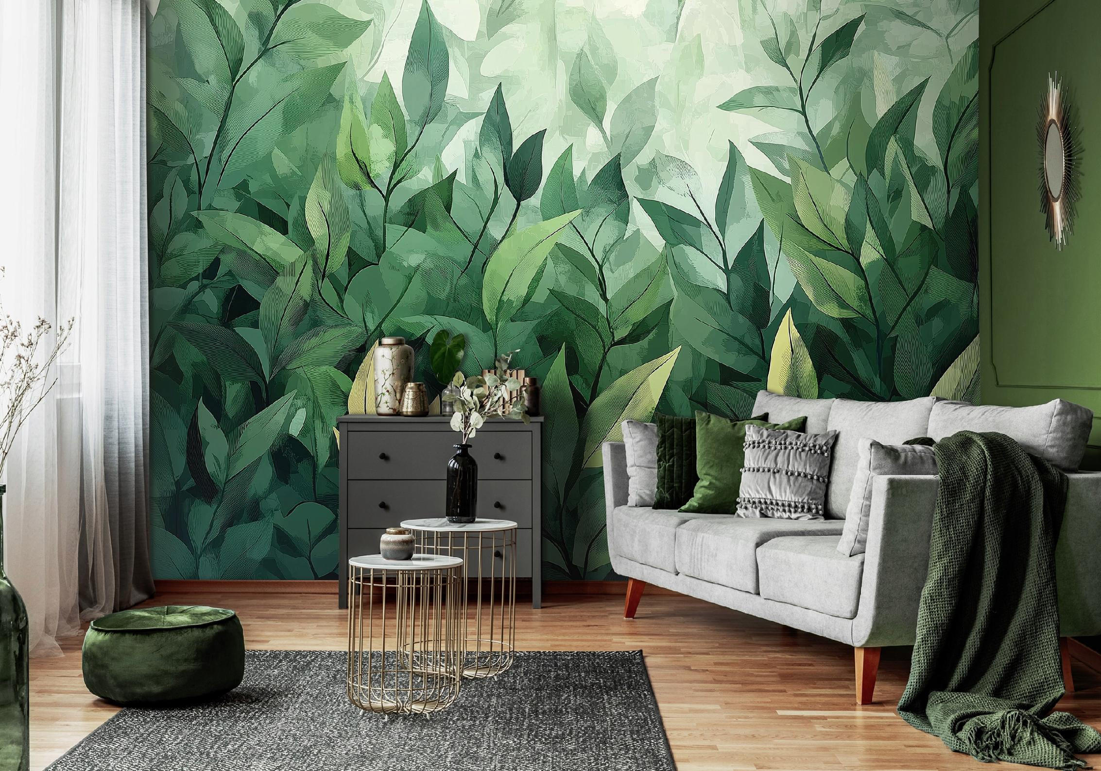 FOTOTAPETE Blätter Nature Wohnzimmer Vliestapete 200x140 - Grün, Papier (200/140cm) - Wallarena