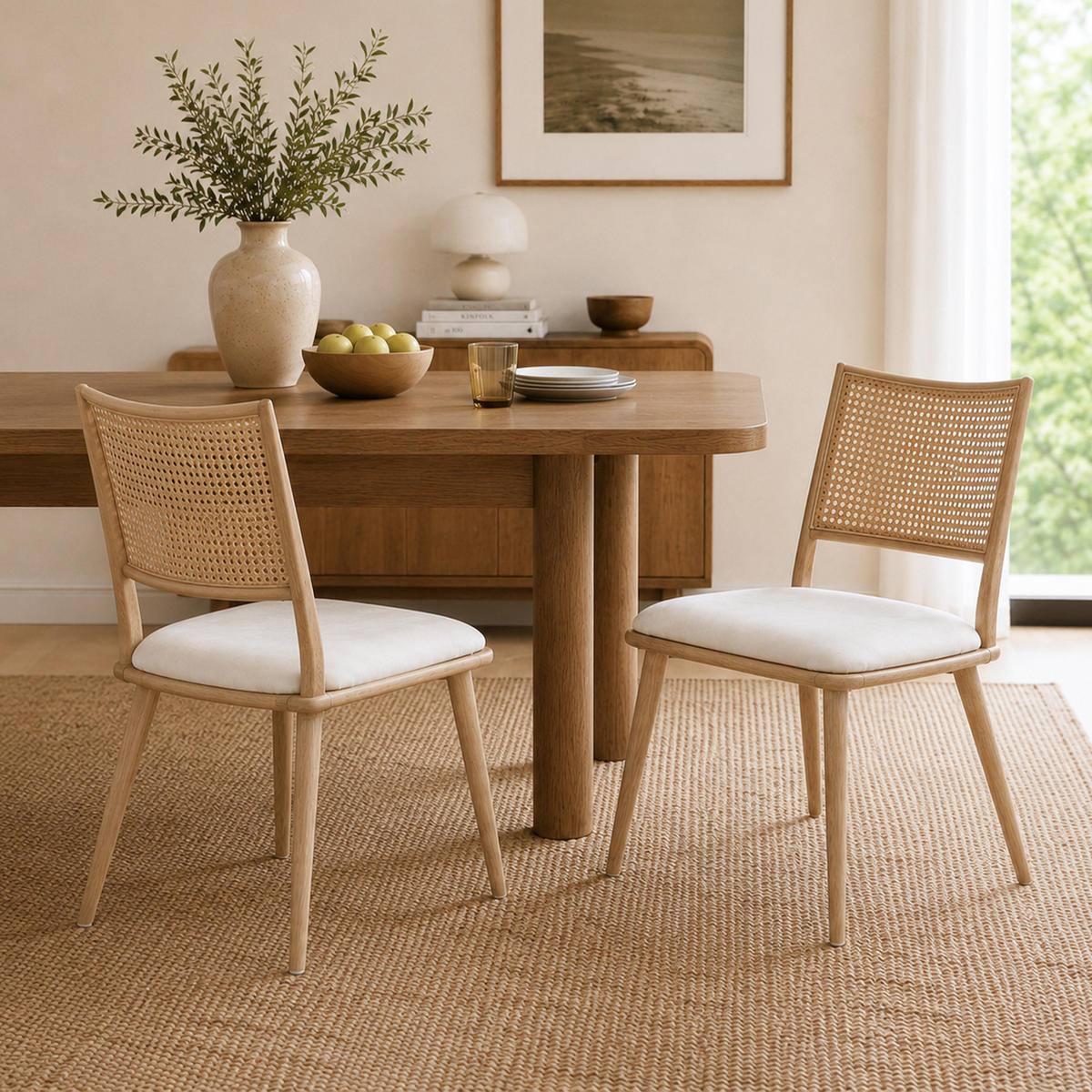 STUHL-SET DE-35950 2 Stück mit Rattan-Lehne und PU-Sitz Beige - Beige, Metall (48/80/46cm) - ComfortXL