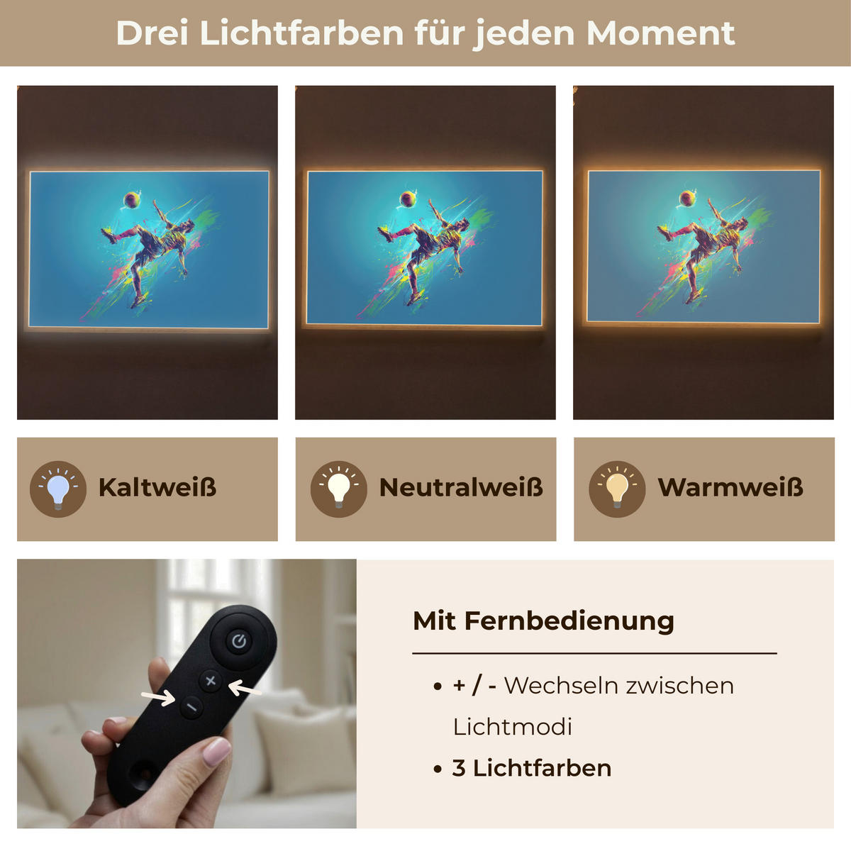NACHTTISCHLAMPE MIT AKKU Fußballer - Farbspritzer - Farbenfroh - Ball 90x60 cm - Blau, Holzwerkstoff (8/90/60cm) - OnlyWow