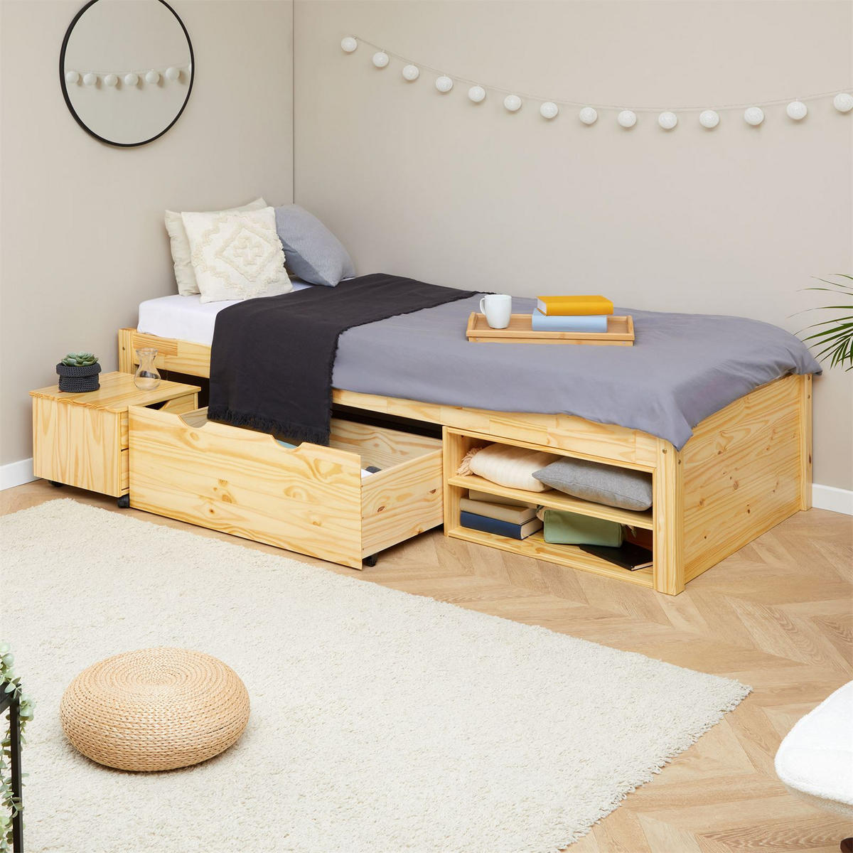 SCHUBLADENBETT SABRINA 90X200 CM - Naturfarben, Holz (90/200cm) - IDIMEX