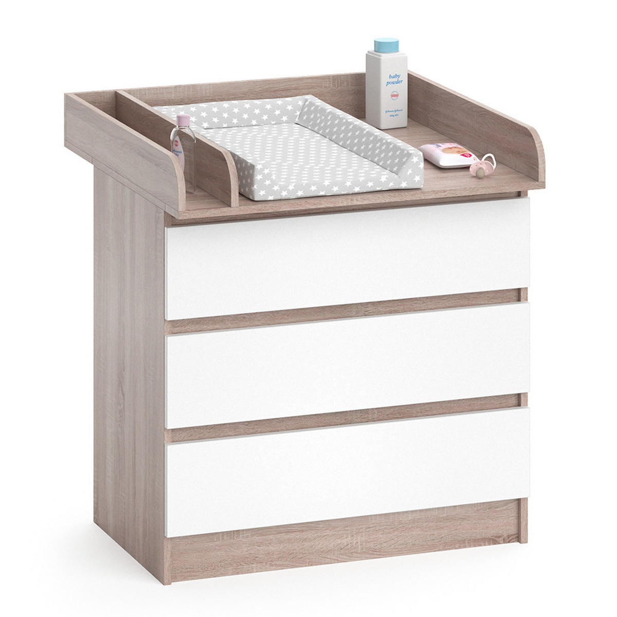 WICKELKOMMODE Emma Weiß/Sonoma 80 x 78 cm - Sonoma Eiche, Holzwerkstoff (80/87/76cm) - Vicco