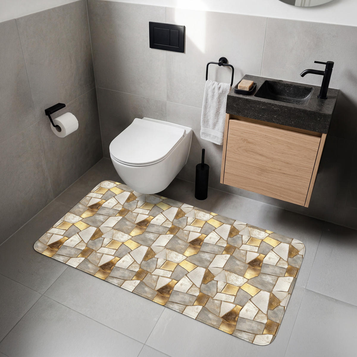 WC PŘEDLOŽKA Mozaika - Mramor - Zlato 120x60 cm - šampaňská, textil/plast (120/1cm) - OnlyWow