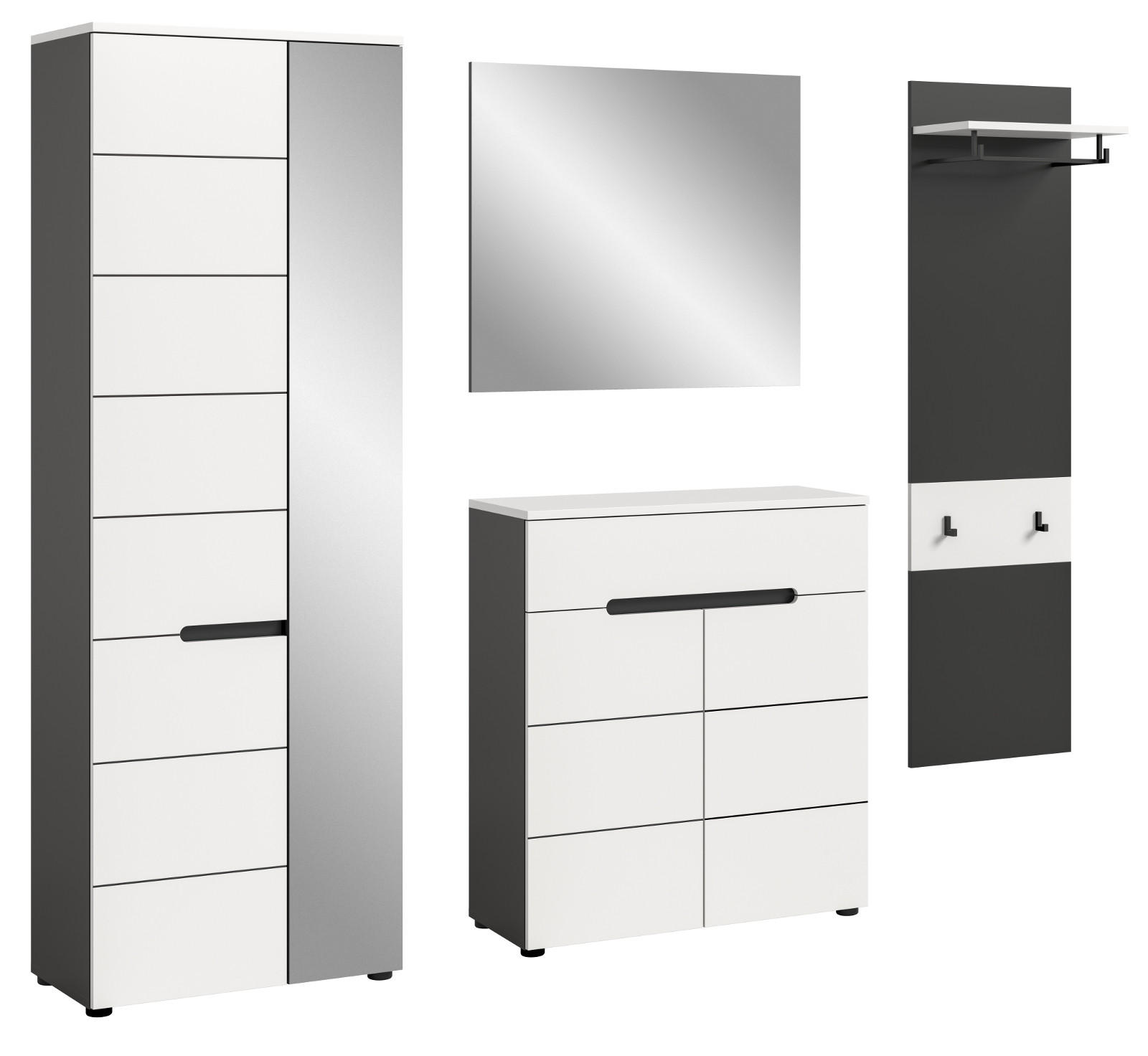 GARDEROBEN-SET 4-teilig in weiß, grau 220 cm, Komplettset mit Soft-Close, Cooper - Schwarz/Weiß, Glas/Holzwerkstoff (220/190/37cm) - Inn.Furn