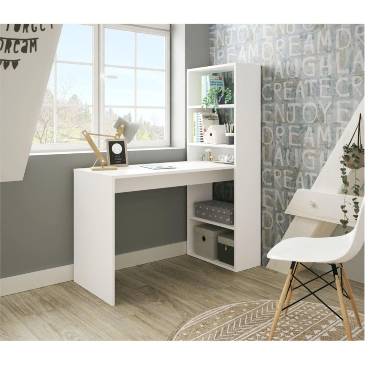 SCHREIBTISCH mit Regal - L120 cm - Weiß, Holzwerkstoff (120/53/144cm) - Calicosy