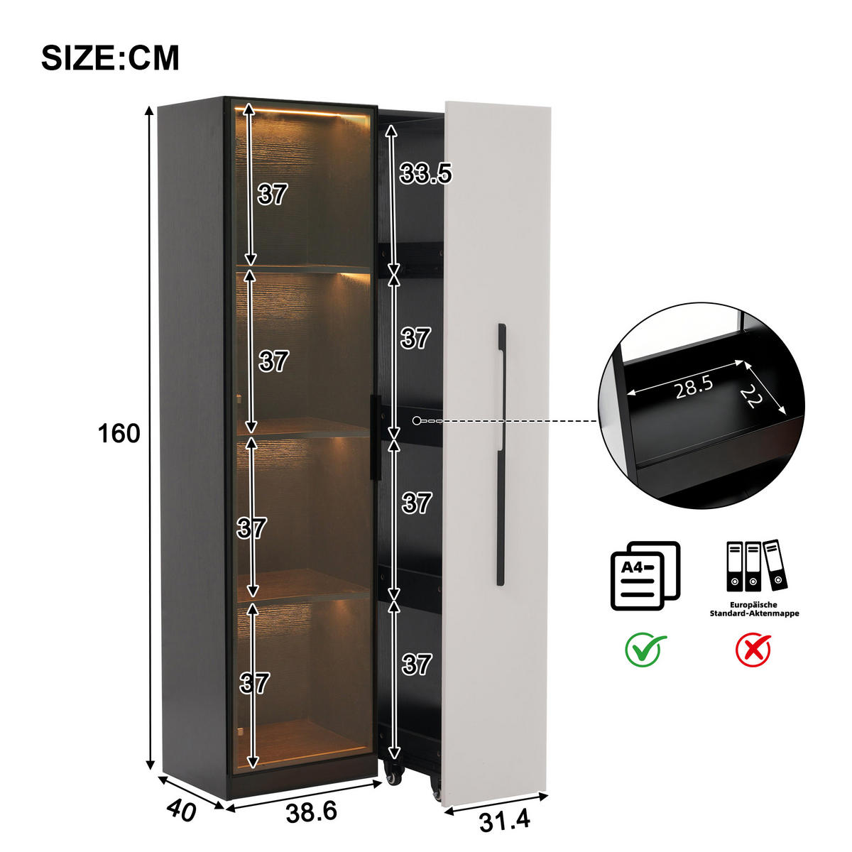 VITRINE 160cm Glas LED Aluminium Rollen modern - Multicolor, Holzwerkstoff (70/160/40cm) - FLIEKS