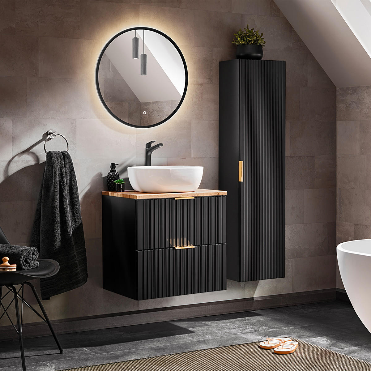 BADMÖBEL 60.6cm Adriel 2er-Set Schwarz - Schwarz, Holzwerkstoff (60.6/59/46cm) - Petits-meubles