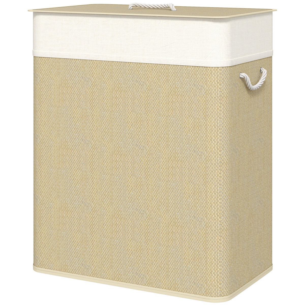 WÄSCHEKORB DE-18810 2 Fächer, 100L mit Deckel & Seilgriffen Natur - Weiß, Naturmaterialien (52/63/32cm) - ComfortXL