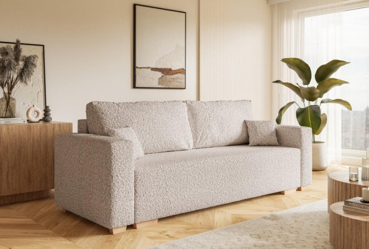 SOFA Beige SOFIA Drei-Sitzer Bouclé Stoff - Beige, Textil (236/92/85cm) - Sepro Meble