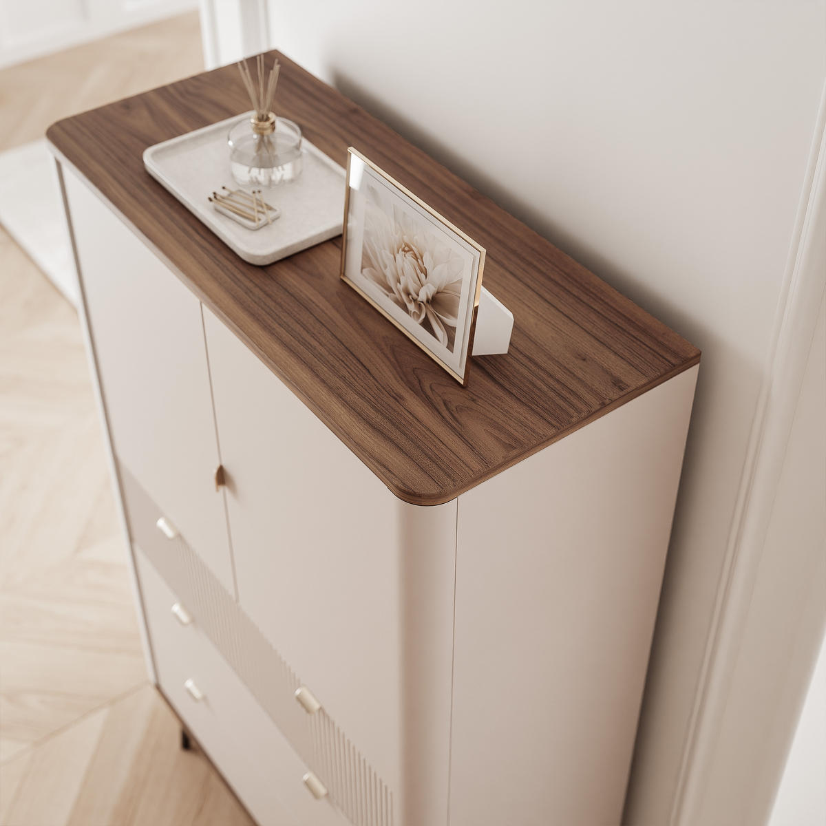 KLEIDERSCHRANK mit Schubladen NAVANI 90 cm Kaschmir Stein - Kaschmir/Schwarz, Holzwerkstoff/Metall (90/142/40cm) - Idohome