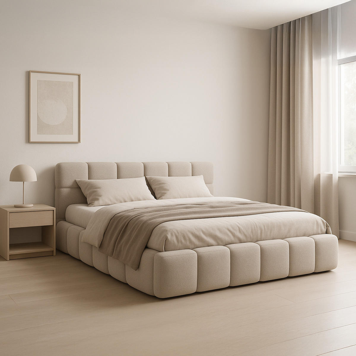 POLSTERBETT NUBO PREMIUM 180x200 cm mit Bettkasten – Stoff QUELLE 02 - Beige, Holz (180/200cm) - Dekori_Interiors