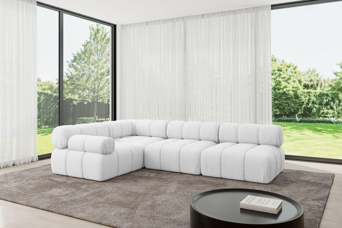ECKSOFA modulares Sofa Mende-L2 - 285x190x70 cm Weiß Bouclé - Weiß, Holzwerkstoff/Textil (285/190cm) - ALTDECOR